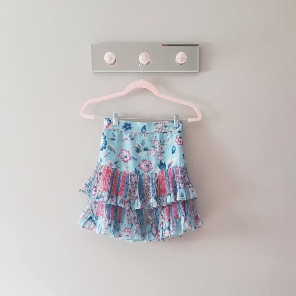 NWT Hemant & Nandita blue floral ruffle mini skirt - Picture 6 of 7